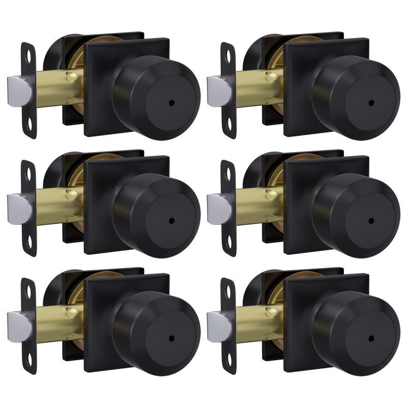 Haidms 6 Pack Black Door Knobs Interior  Privacy Interior Door Knob for Bedroom or Bathroom  Matte Black Door Knobs - Image 1